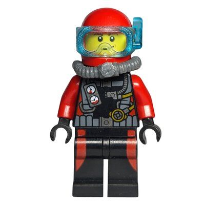 Figurine Diver Adam, Black and Red Wetsuit with Gauges, Red Helmet with Mask du set 60093
