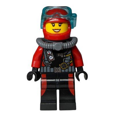 Figurine Diver, Woman, Black and Red Wetsuit with Gauges, Red Helmet with Mask du set 60095