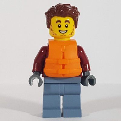 Figurine Harl Hubbs, Dark Red Jacket, Sand Blue Legs, Reddish Brown Hair, Orange Life Vest du set 60266