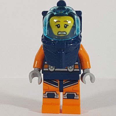 Figurine Diver, Woman, Dark Blue and Orange Wetsuit, Dark Blue Diving Helmet with Visor du set 60266