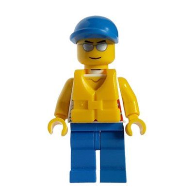 Minifigurka Man, White Tank Top with Windsurfer, Blue Legs, Blue Cap, Silver Sunglasses z zestawu 60058