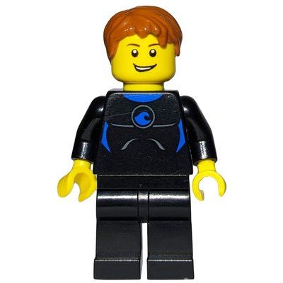 Minifigurka Man, Black Wetsuit, Dark Orange Hair, Yellow Life Vest z zestawu 60058