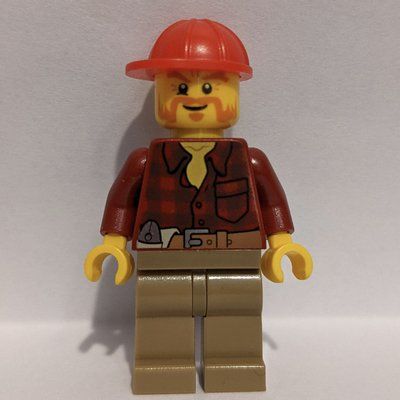 Minifigure Lumberjack, Dark Red Flannel Shirt, Red Cap, Beard del set 60059