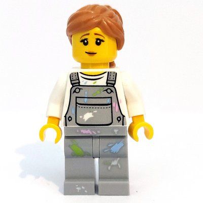Figurine Woman, Light Bluish Gray Overalls with Paint Stains, Medium Nougat Hair du set 60134