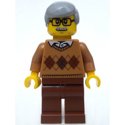 Figurine Man, Medium Nougat Argyle Sweater, Reddish Brown Legs, Moustache and Glasses du set 60134