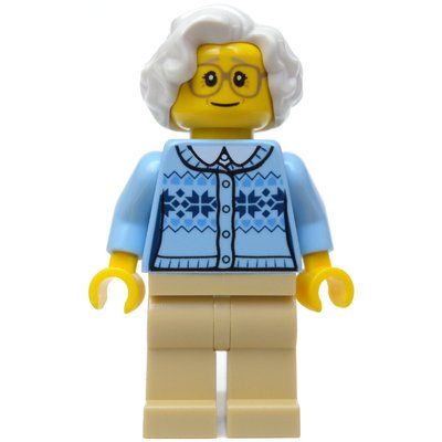 Figurine Woman, Bright Light Blue Cardigan, Tan Legs, White Hair, Glasses du set 60134