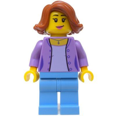 Figurine Woman, Open Medium Lavender Shirt over Lavender Top, Medium Blue Legs, Dark Orange Hair du set 60134