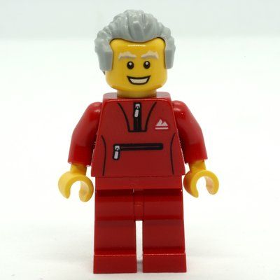 Minifigure Man, Red Jogging Suit, Light Bluish Gray Hair del set 60234