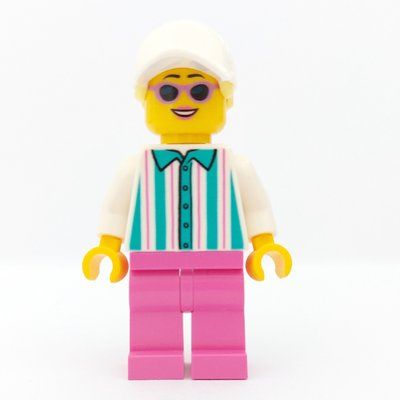 Minifigure Woman, White and Dark Turquoise Striped Shirt, Dark Pink Legs, White with Hair del set 60234