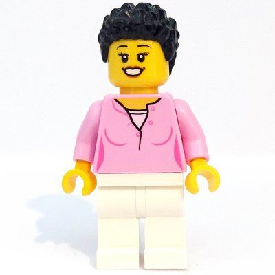 Minifigure Woman, Bright Pink Top, White Legs, Black Hair del set 60234