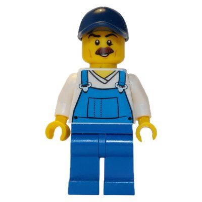 Figurine Man, Blue Overalls over White V-Neck Shirt, Dark Blue Cap, Moustache du set 60153