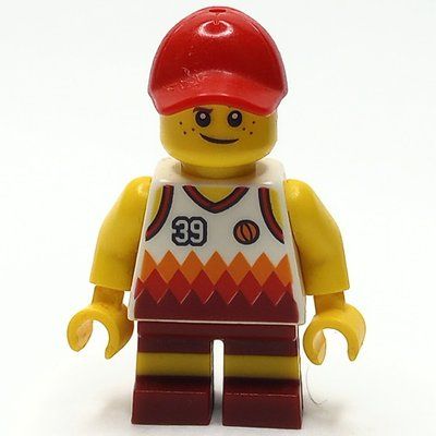 Figurine Boy, White and Dark Red Basketball Jersey with '39', Dark Red Shorts, Red Cap du set 60153