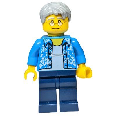 Figurine Man, Open Dark Azure Hawaiian Shirt, Dark Blue Legs, Light Bluish Gray Hair, Glasses du set 60153