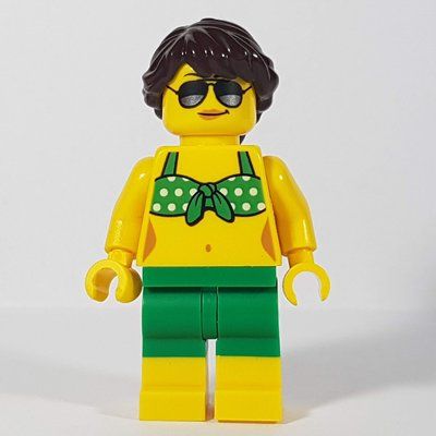 Figurine Woman, Green Bikini Top with White Spots, Green Shorts, Dark Brown Hair, Sunglasses du set 60153