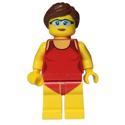 Figurine Woman, Red Swimsuit, Reddish Brown Hair, Safety Glasses du set 60153