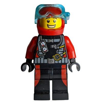 Figurine Diver, Man, Red and Black Wetsuit with Straps and Gauges, Red Helmet with Mask du set 60153