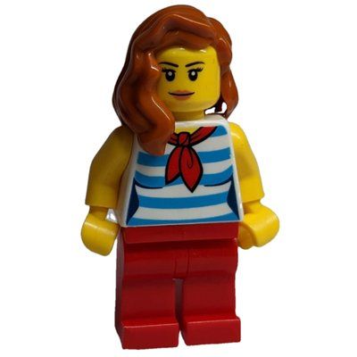 Figurine Woman, White and Dark Azure Striped Tank Top with Red Neckerchief, Red Legs, Dark Orange Hair du set 60153