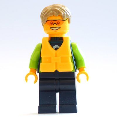 Figurine Man, Black and Lime Wetsuit, Dark Tan Hair, Yellow Life Vest, Orange Safety Glasses du set 60153