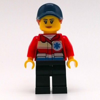 Figurine Paramedic, Woman, Red Jacket with Star of Life, Dark Blue Cap with Hair du set 60203
