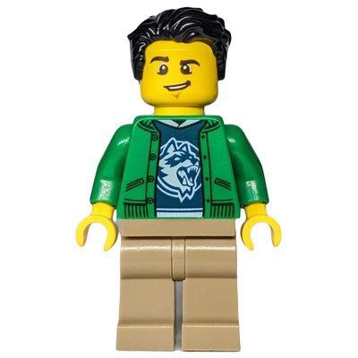 Figurine Man, Open Green Jacket, Dark Tan Legs, Black Hair du set 60203