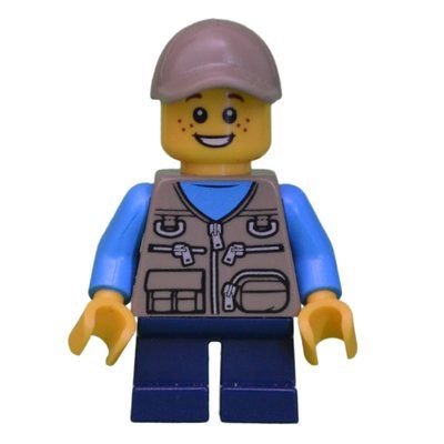 Figurine Boy, Dark Tan Vest with Zippers and Pouches, Short Dark Blue Legs, Dark Tan Cap du set 60182