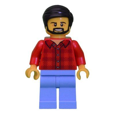 Figurine Man, Red Flannel Shirt, Medium Blue Legs, Black Hair, Beard du set 60182