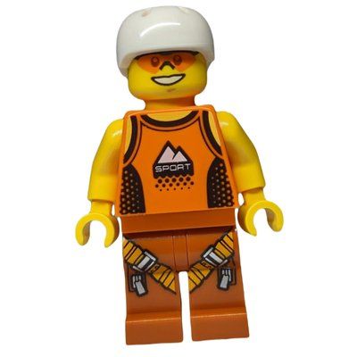 Figurine Man, Orange Tank Top with 'SPORT', Dark Orange Legs with Straps, White Helmet, Orange Safety Glasses du set 60202
