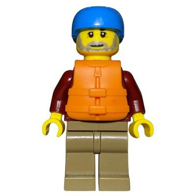 Figurine Man, Open Dark Red Jacket, Dark Tan Legs, Dark Azure Helmet, Orange Life Vest, Beard du set 60202