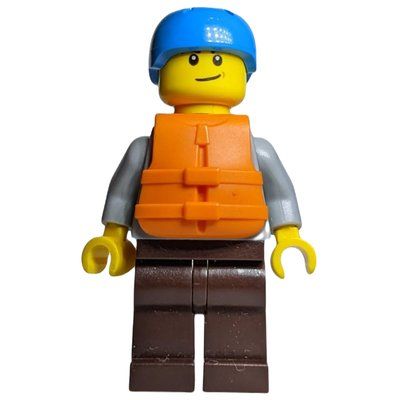 Figurine Man, Light Bluish Gray Hoodie over Dark Red Shirt, Dark Brown Legs, Dark Azure Helmet, Orange Life Vest du set 60202