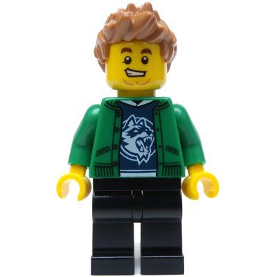 Figurine Man, Open Green Jacket, Black Legs, Medium Nougat Hair du set 60202