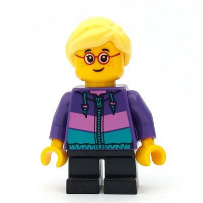 Figurine Girl, Dark Purple Jacket, Short Black Legs, Bright Light Yellow Hair du set 60202