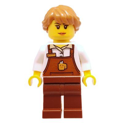 Figurine Barista, Woman, White Torso, Reddish Brown Apron, Medium Nougat Hair du set 60233