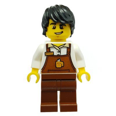 Figurine Barista, Man, White Torso, Reddish Brown Apron, Black Hair du set 60233