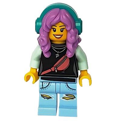 Minifigur Parker L. Jackson, Black Top, Medium Lavender Hair with Headphones aus Set 70436
