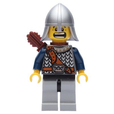 Minifigure Knight, Archer with Metallic Silver Helmet, Light Bluish Grey Legs, and Quiver from set 852271