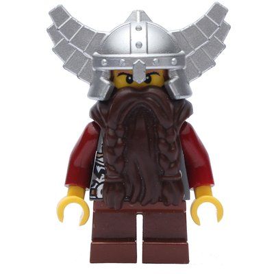 Minifiguur Dwarf, Dark Brown Beard, Metallic Silver Winged Helmet uit set 852702