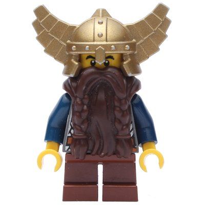 Minifiguur Dwarf, Dark Brown Beard, Metallic Gold Winged Helmet uit set 852702