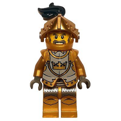 Minifigure Knight, Gold, Armor, Helmet with Visor and Dark Blue Plume from set 7079