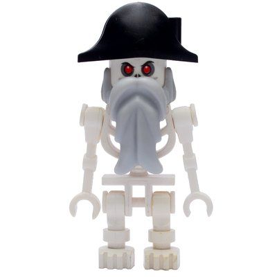 Minifiguur Skeleton, Red Eyes, Bicorne Hat, Light Bluish Gray Beard uit set 7029