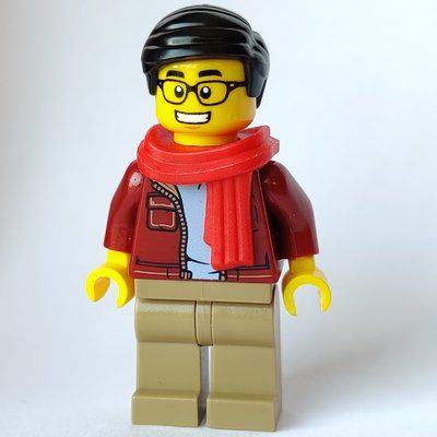 Figurine Man, Open Dark Red Jacket, Dark Tan Legs, Red Scarf, Black Hair, Glasses du set 80105