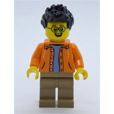 Figurine Man, Open Orange Jacket over Light Blue Shirt, Black Hair, Glasses du set 80105