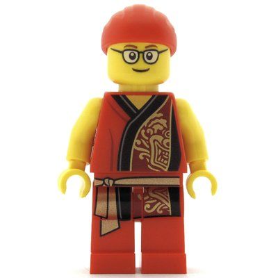 Figurine Man, Red Robe with Gold Sash Belt, Red Bandanna, Glasses du set 80104
