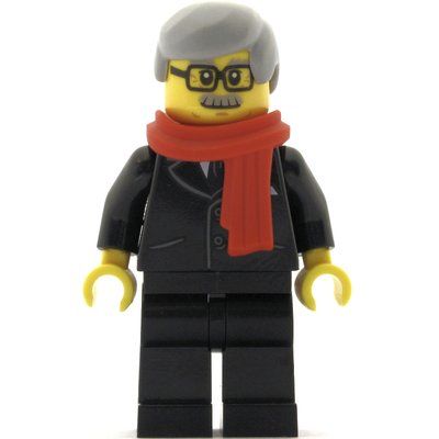 Figurine Man, Black Suit with Tie, Red Scarf, Light Bluish Gray Hair, Moustache and Glasses du set 80104