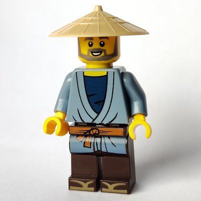 Minifigure Man, Sand Blue Robe, Tan Conical Hat, Beard del set 80103