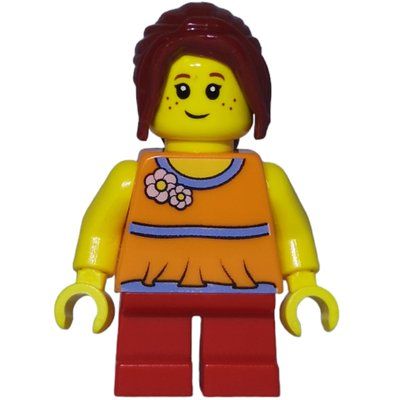 Figurine Girl, Orange Top, Short Red Legs, Dark Red Hair du set 4000022