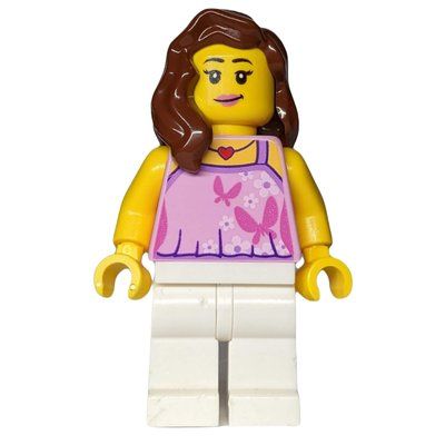 Figurine Woman, Bright Pink Halter Top with Butterflies, White Legs, Reddish Brown Hair du set 4000022