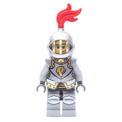 Minifigure Lion Knight, Armour, Helmet with Grille and Red Plume del set 10223