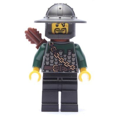 Minifigure Dragon Knight, Archer, Dark Green, Wide Brim Helmet, Quiver, Goatee Beard del set 7189