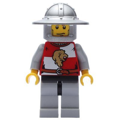 Minifigura Lion Knight, Wide Brim Helmet, Cheek Lines / Scared del set 7188