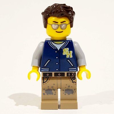 Minifigur Dark Blue Torso, Dark Tan Legs, Dark Brown Hair aus Set 40409
